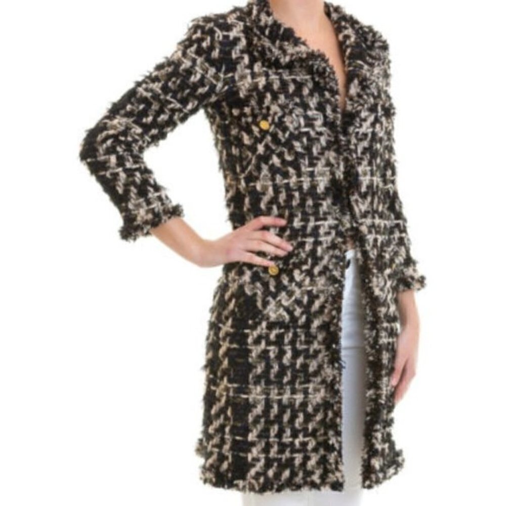 NWOT Amen Wardy Aspen Metallic Tweed Mid Length Designer Jacket Size FR 38
